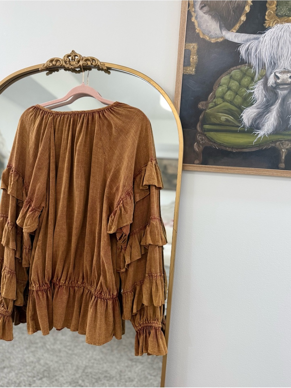oli & hali burnt orange ruffle sleeve shirt - Picture 5 of 5